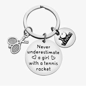 Never Underestimate a Girl with a Tennis Racket Keyring keychain bag charm